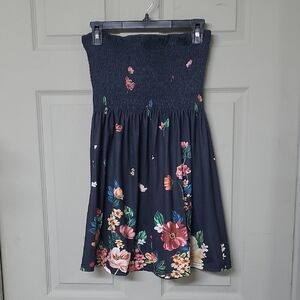 Women's Strapless Smocked Sundress/Cover up Navy Blue Floral Size XXL NWOT